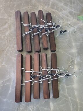 Set of Wooden Pants/Skirt Hangers with Metal Clips - Dark Brown